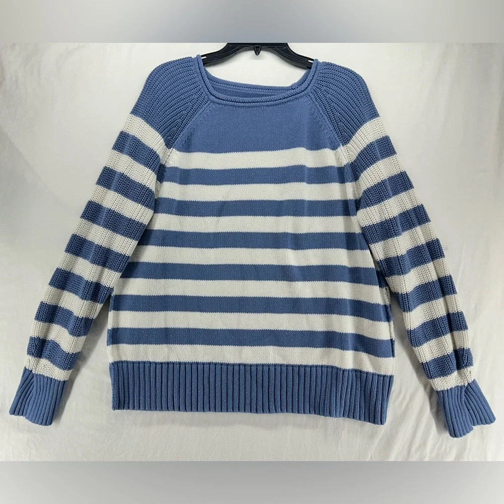 Aerie Striped Rolled Collared Sweater Blue‎ White Nautical Oversized Womens XS